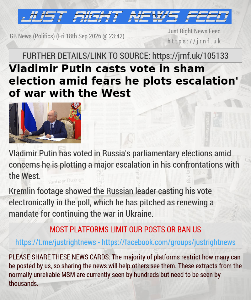 Vladimir Putin casts vote in sham election amid fears he plots ‘escalation’ of war with the West