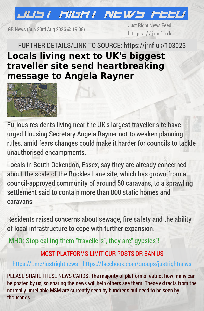 Locals living next to UK’s biggest traveller site send heartbreaking message to Angela Rayner