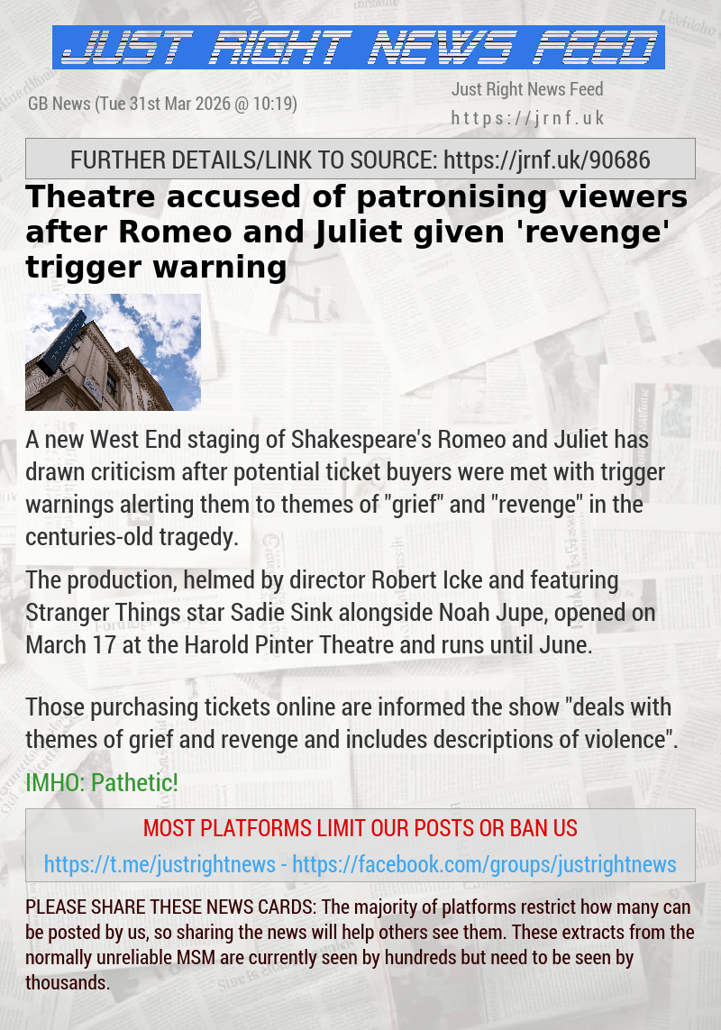 Theatre accused of patronising viewers after Romeo and Juliet given ’revenge’ trigger warning