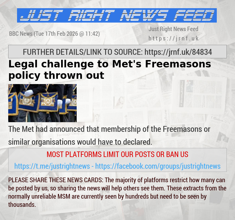 Legal challenge to Met’s Freemasons policy thrown out