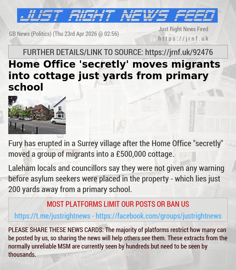 Home Office ’secretly’ moves migrants into cottage just yards from primary school