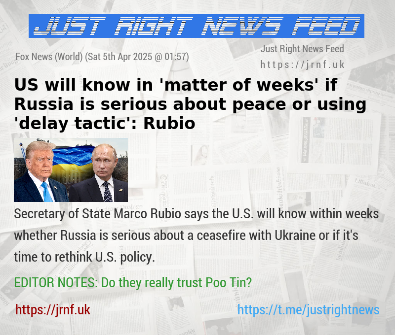 US will know in ’matter of weeks’ if Russia is serious about peace or using ’delay tactic’: Rubio