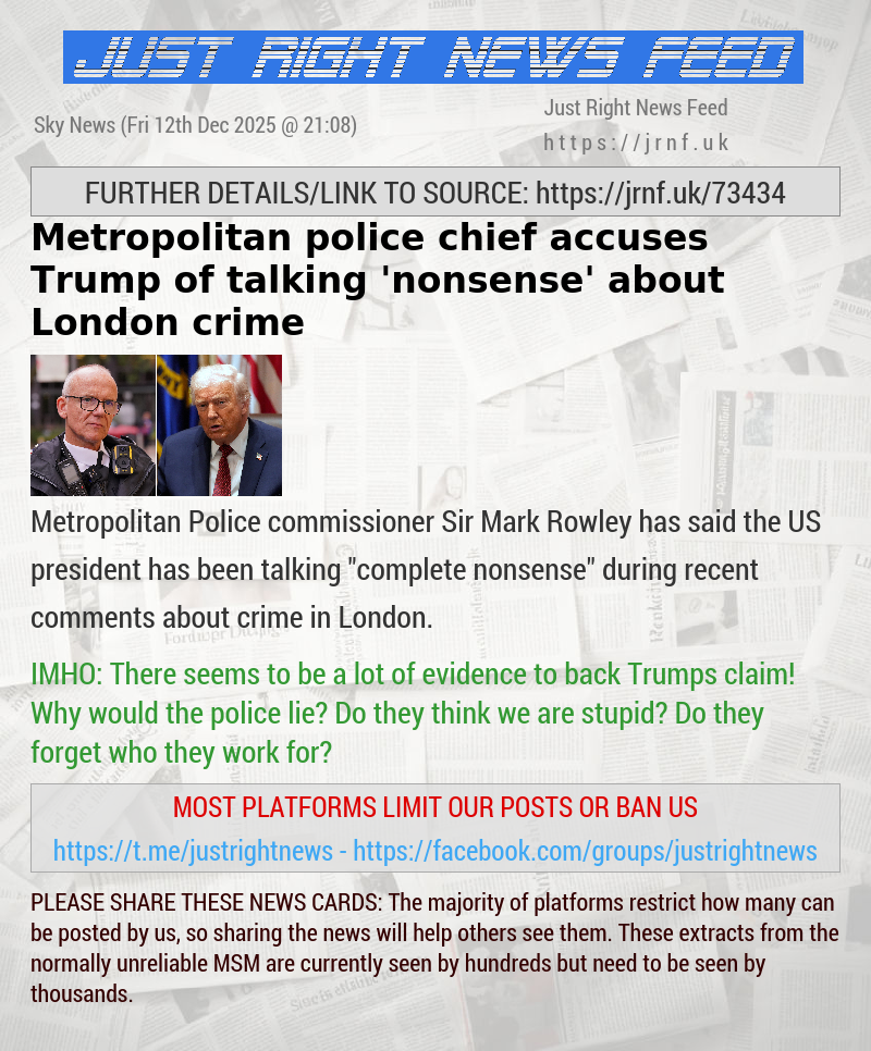 Metropolitan police chief accuses Trump of talking ’nonsense’ about London crime