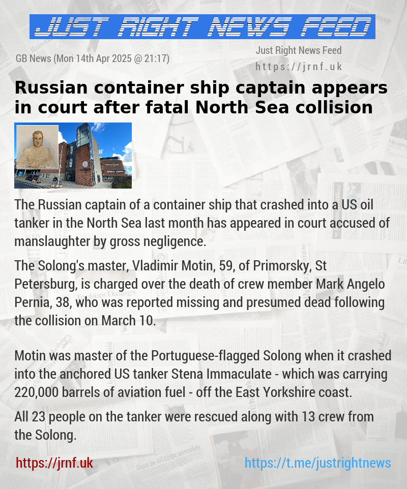 Russian container ship captain appears in court after fatal North Sea collision