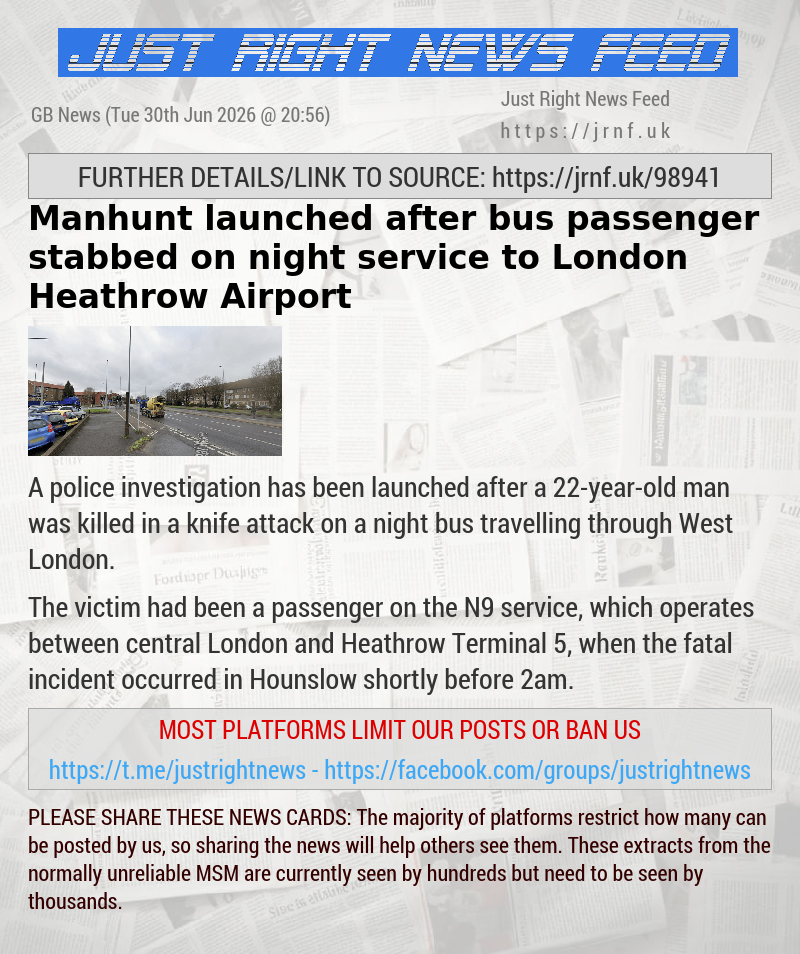 Manhunt launched after bus passenger stabbed on night service to London Heathrow Airport