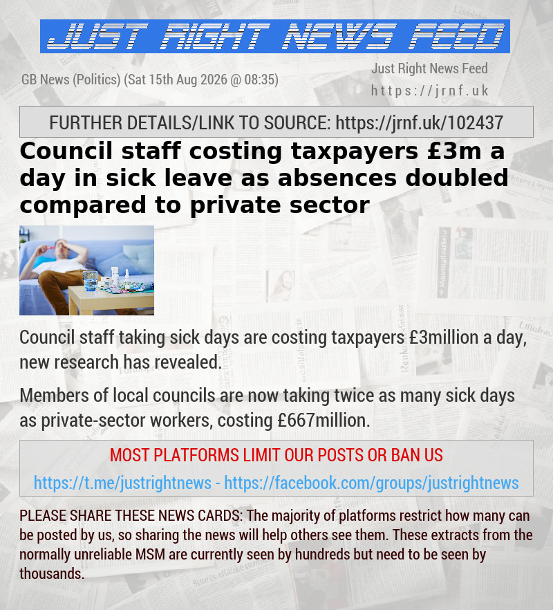 Council staff costing taxpayers &pound;3m a day in sick leave as absences doubled compared to private sector