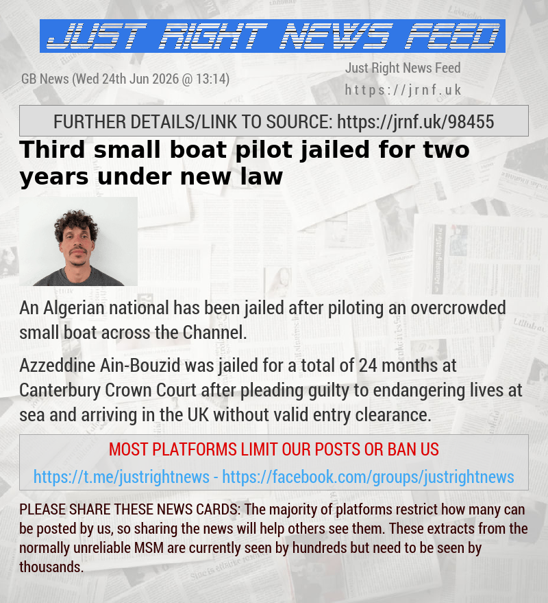 Third small boat pilot jailed for two years under new law