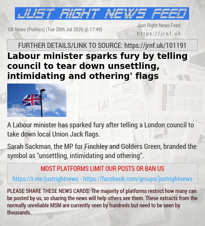 Labour minister sparks fury by telling council to tear down ‘unsettling, intimidating and othering’ flags