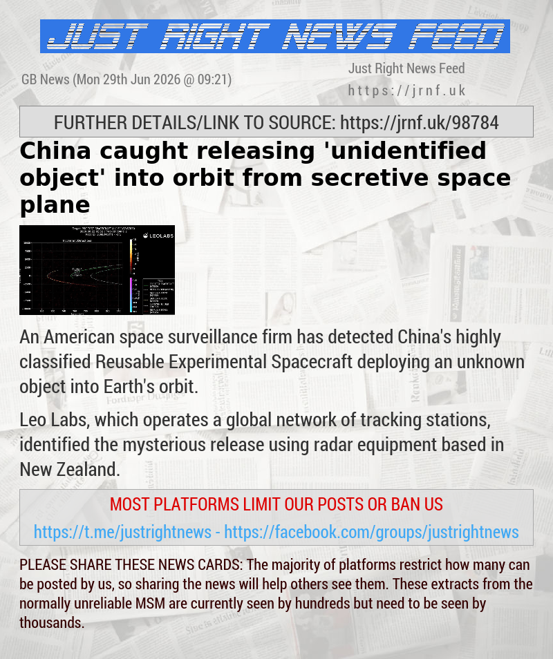 China caught releasing ’unidentified object’ into orbit from secretive space plane