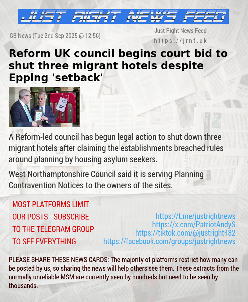 Reform UK council begins court bid to shut three migrant hotels — despite Epping ’setback’