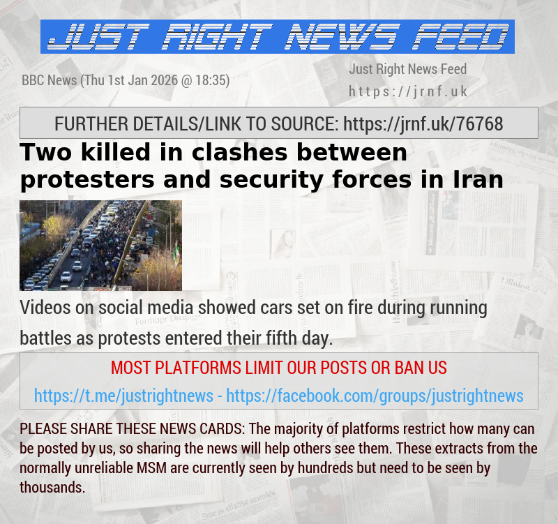 Two killed in clashes between protesters and security forces in Iran