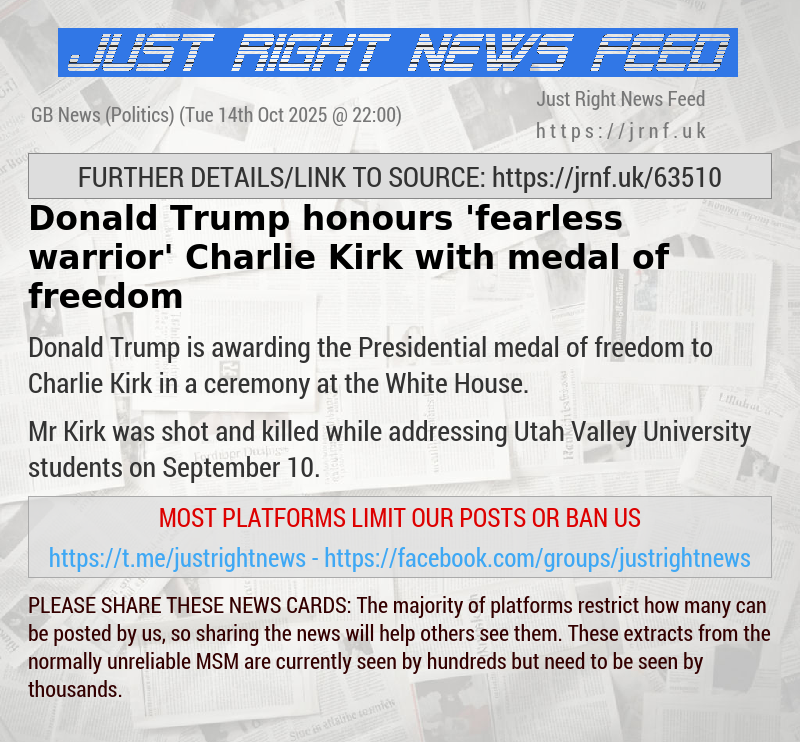 Donald Trump honours ’fearless warrior’ Charlie Kirk with medal of freedom