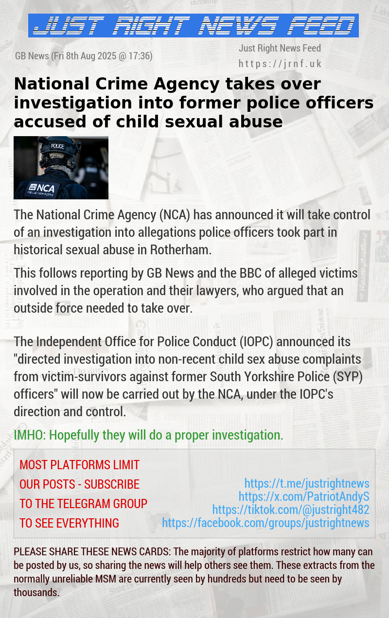 National Crime Agency takes over investigation into former police officers accused of child sexual abuse