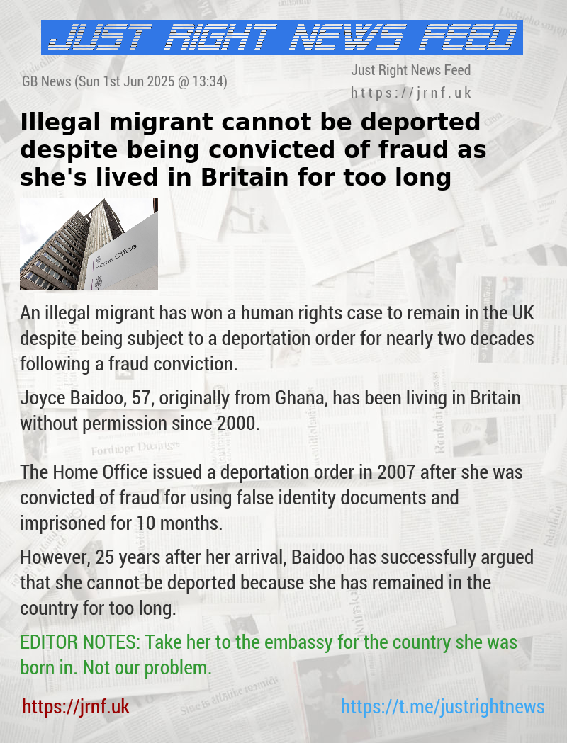 Illegal migrant cannot be deported despite being convicted of fraud as she’s lived in Britain for too long