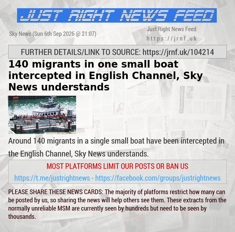 140 migrants in one small boat intercepted in English Channel, Sky News understands
