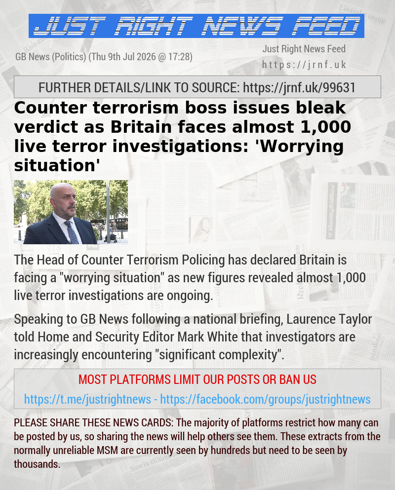 Counter terrorism boss issues bleak verdict as Britain faces almost 1,000 live terror investigations: ’Worrying situation’