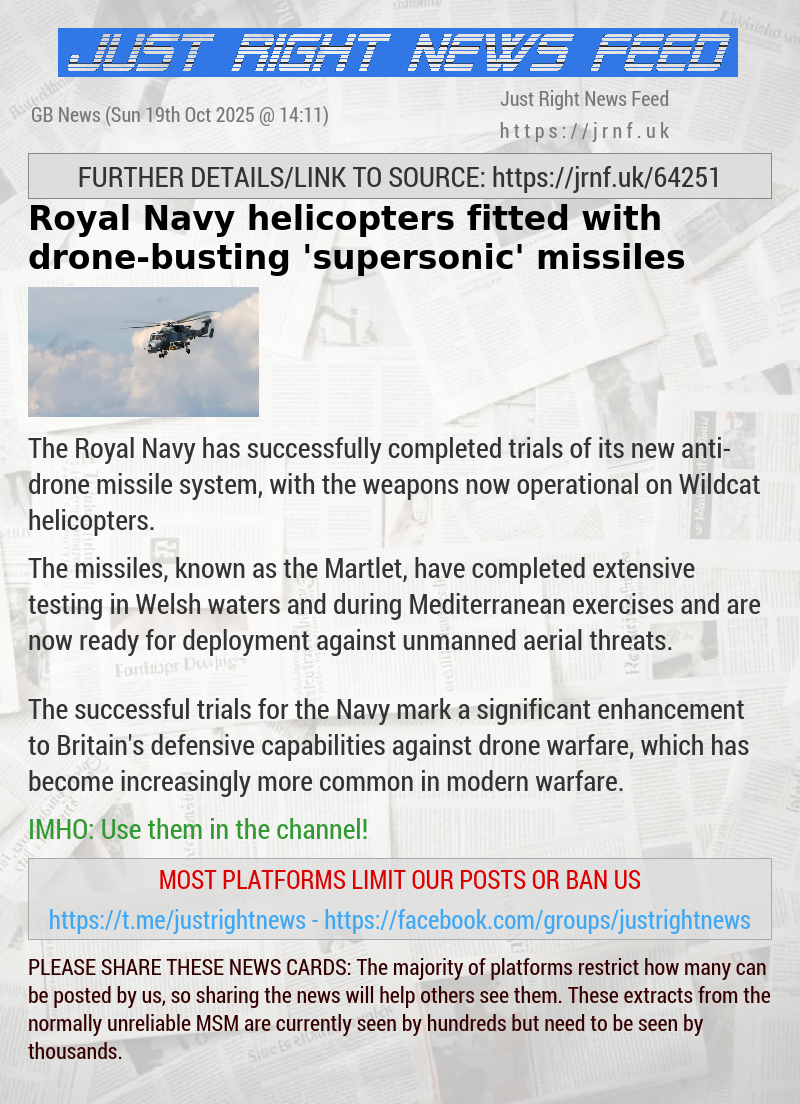 Royal Navy helicopters fitted with drone—busting ’supersonic’ missiles