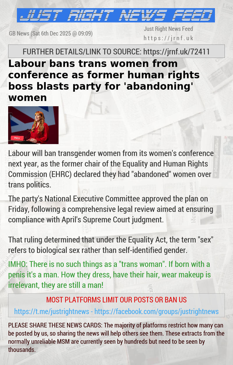 Labour bans trans women from conference as former human rights boss blasts party for ’abandoning’ women