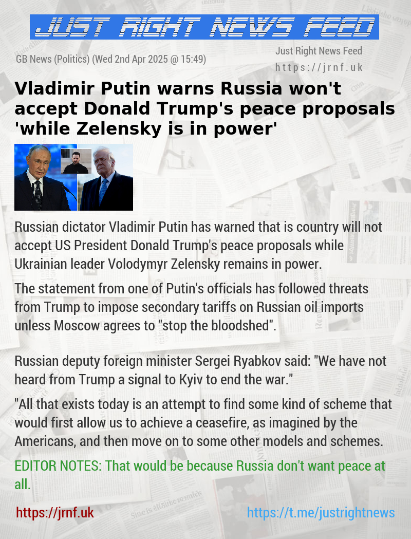 Vladimir Putin warns Russia won’t accept Donald Trump’s peace proposals ’while Zelensky is in power’