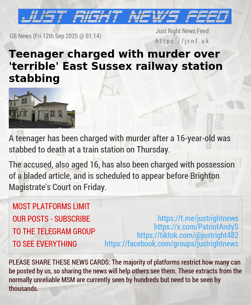 Teenager charged with murder over ’terrible’ East Sussex railway station stabbing