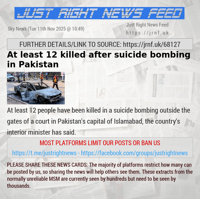 At least 12 killed after suicide bombing in Pakistan