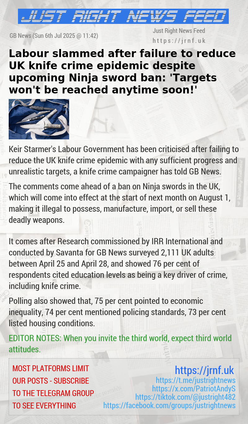 Labour slammed after failure to reduce UK knife crime epidemic despite upcoming Ninja sword ban: ’Targets won’t be reached anytime soon!’