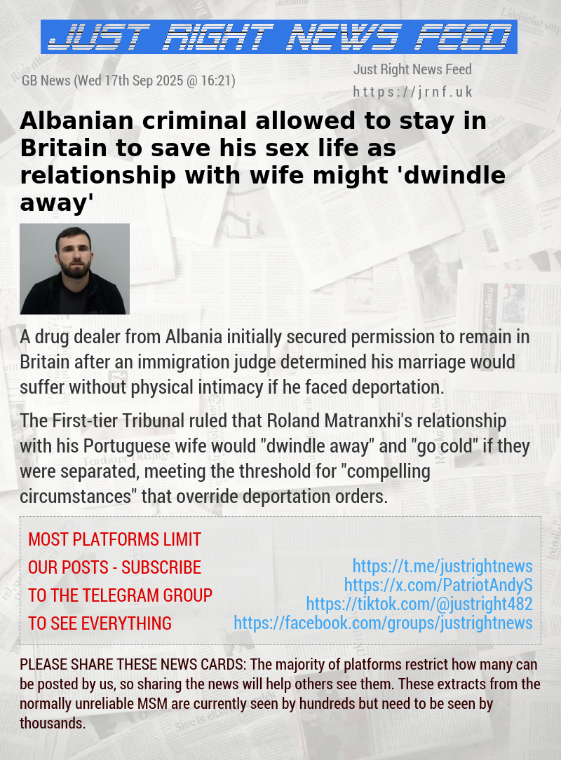 Albanian criminal allowed to stay in Britain to save his sex life as relationship with wife might ’dwindle away’