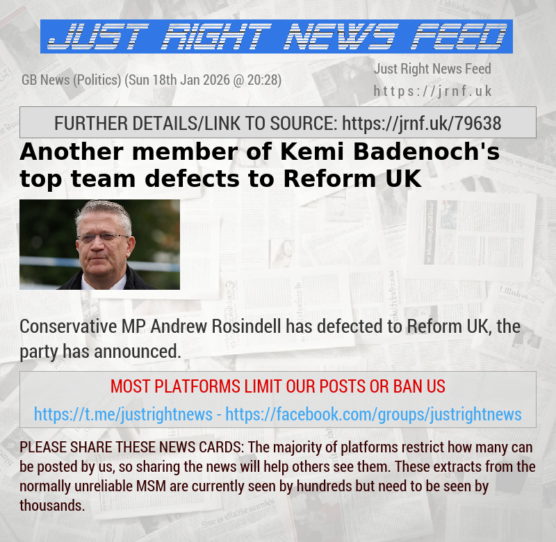 Another member of Kemi Badenoch’s top team defects to Reform UK