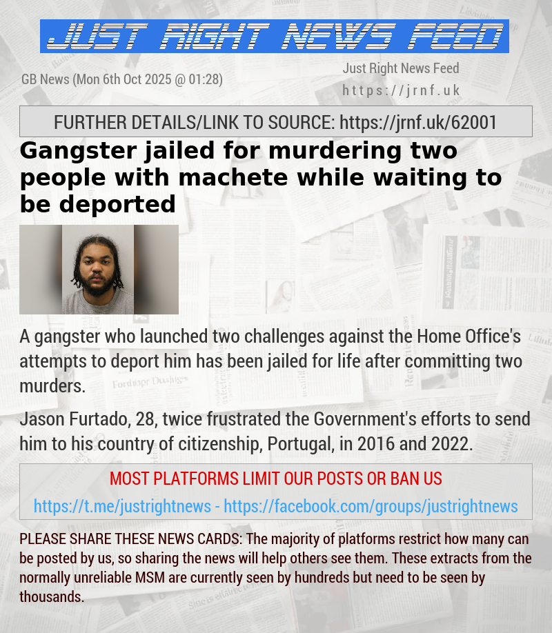 Gangster jailed for murdering two people with machete — while waiting to be deported