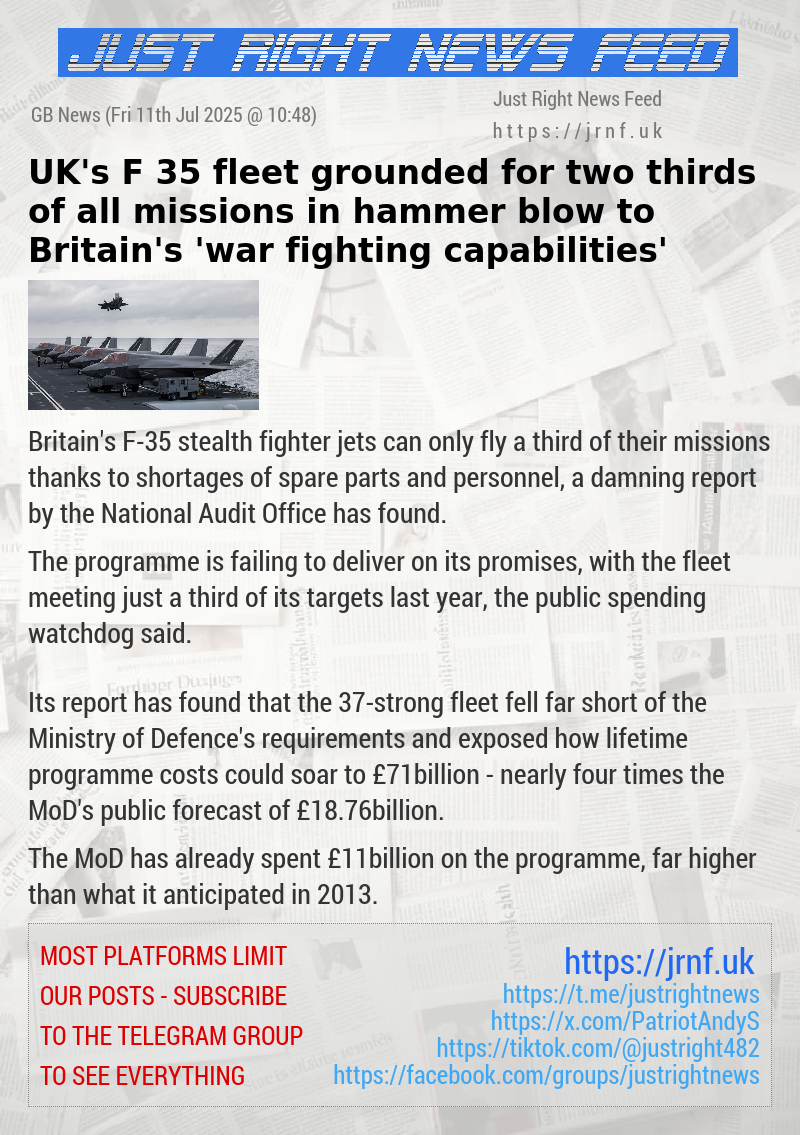 UK’s F—35 fleet grounded for two—thirds of all missions in hammer blow to Britain’s ’war—fighting capabilities’
