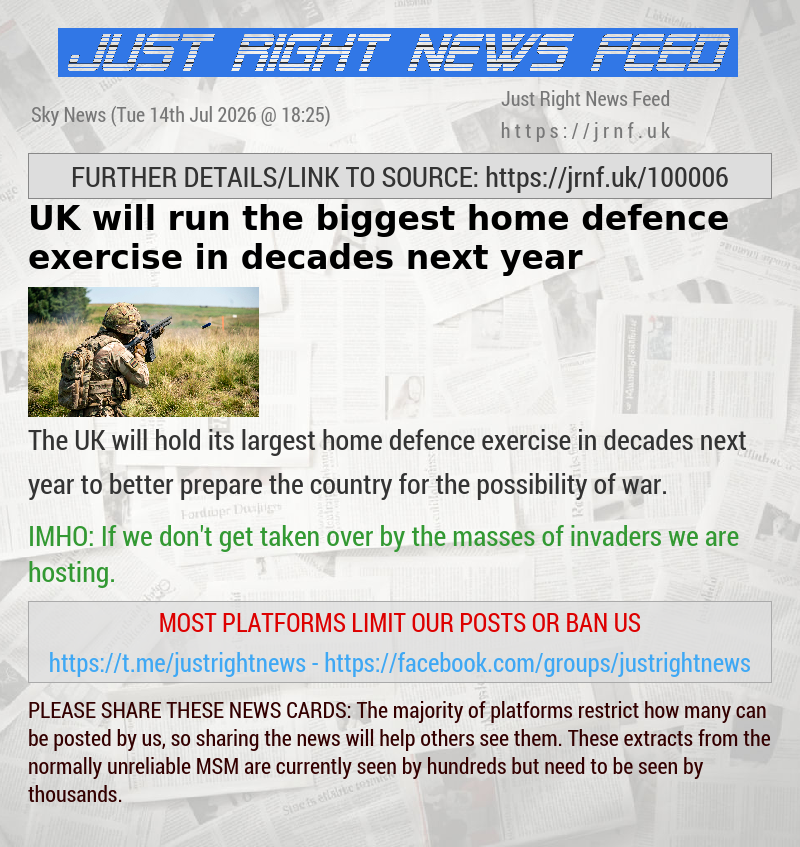 UK will run the biggest home defence exercise in decades next year