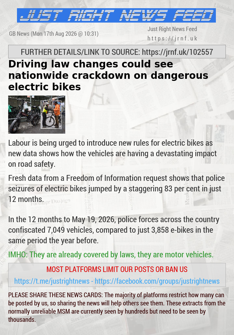 Driving law changes could see nationwide crackdown on dangerous electric bikes