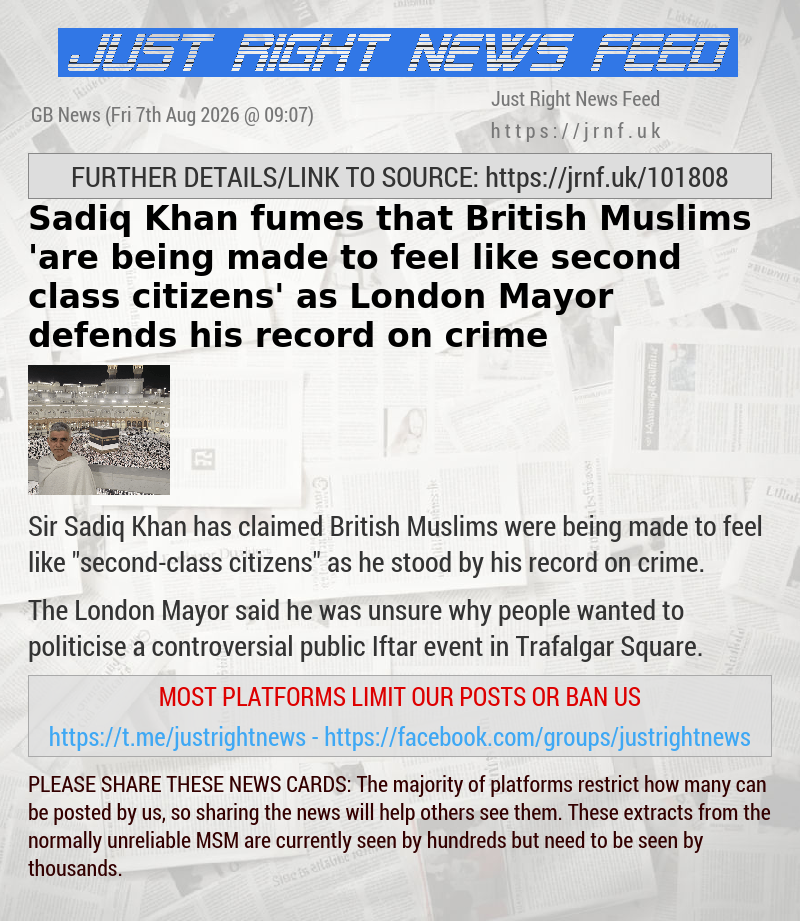 Sadiq Khan fumes that British Muslims ’are being made to feel like second—class citizens’ as London Mayor defends his record on crime