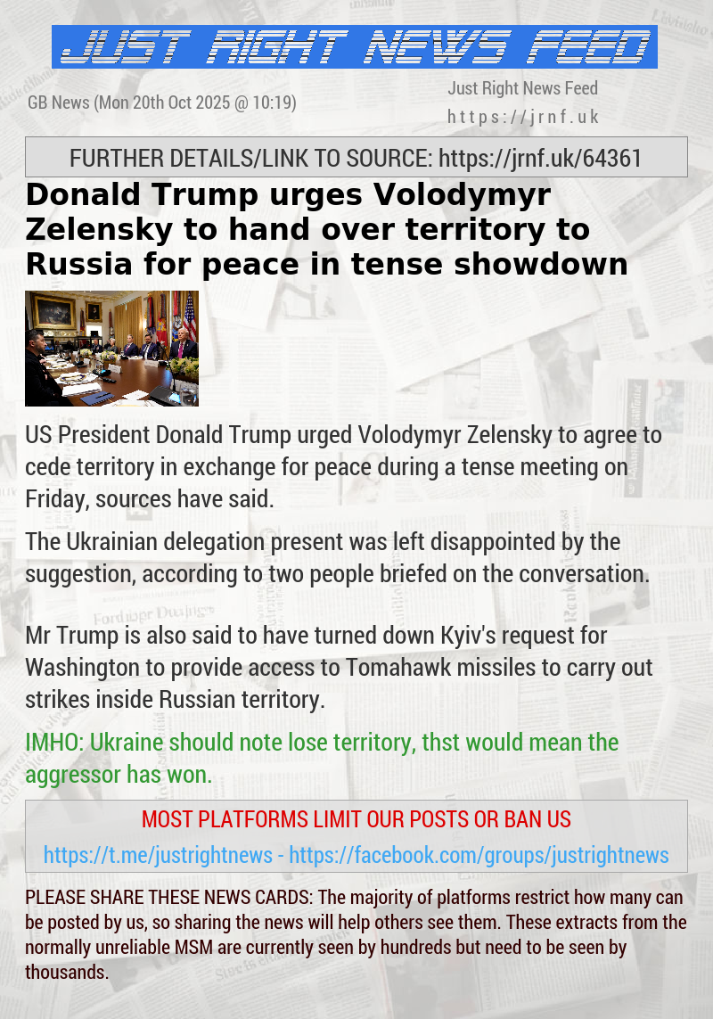 Donald Trump urges Volodymyr Zelensky to hand over territory to Russia for peace in tense showdown