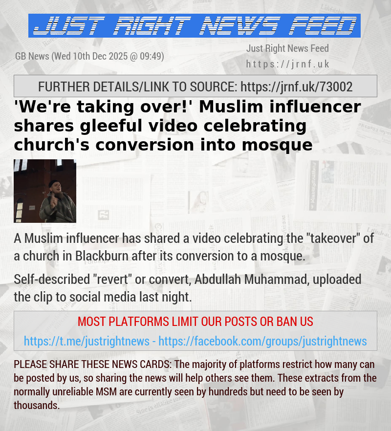 ’We’re taking over!’ Muslim influencer shares gleeful video celebrating church’s conversion into mosque