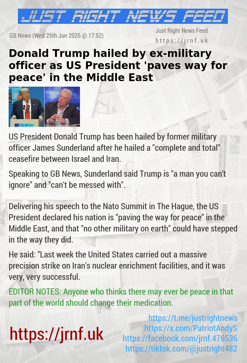 Donald Trump hailed by ex—military officer as US President ’paves way for peace’ in the Middle East