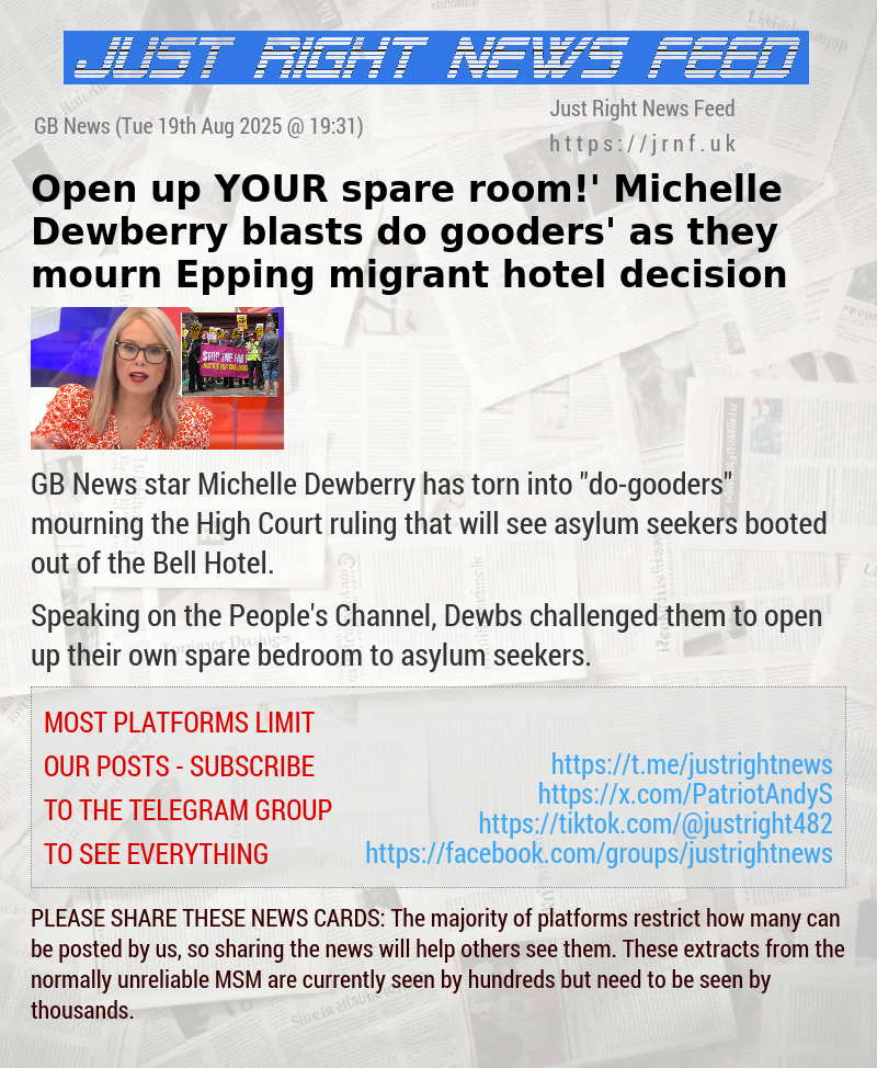 ‘Open up YOUR spare room!’ Michelle Dewberry blasts ‘do—gooders’ as they mourn Epping migrant hotel decision