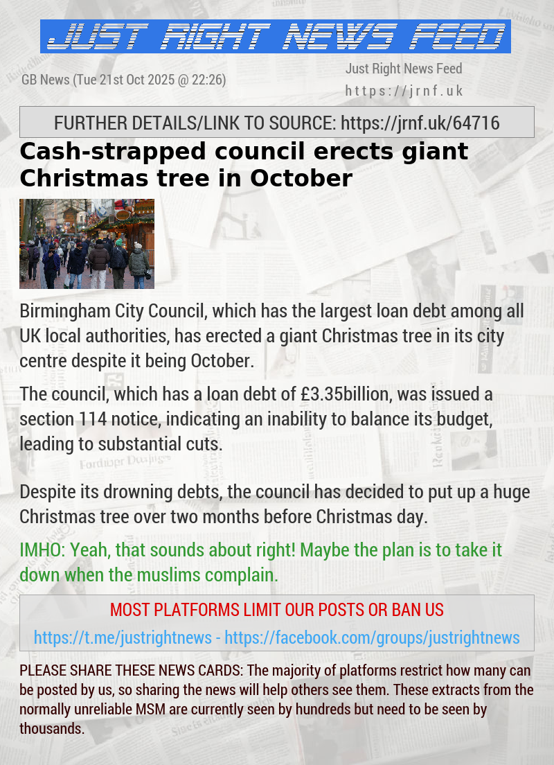 Cash—strapped council erects giant Christmas tree in October