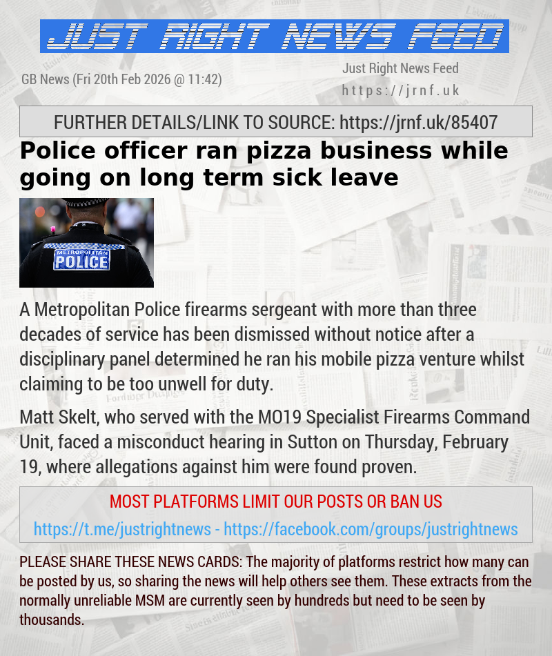 Police officer ran pizza business while going on long—term sick leave