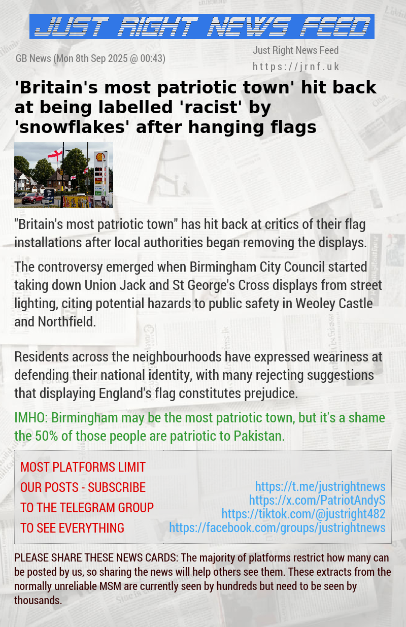 ’Britain’s most patriotic town’ hit back at being labelled ’racist’ by ’snowflakes’ after hanging flags