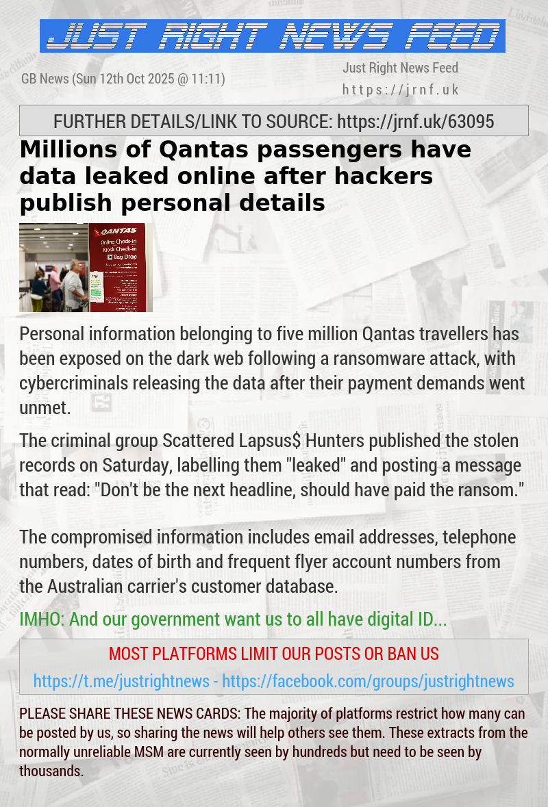 Millions of Qantas passengers have data leaked online after hackers publish personal details