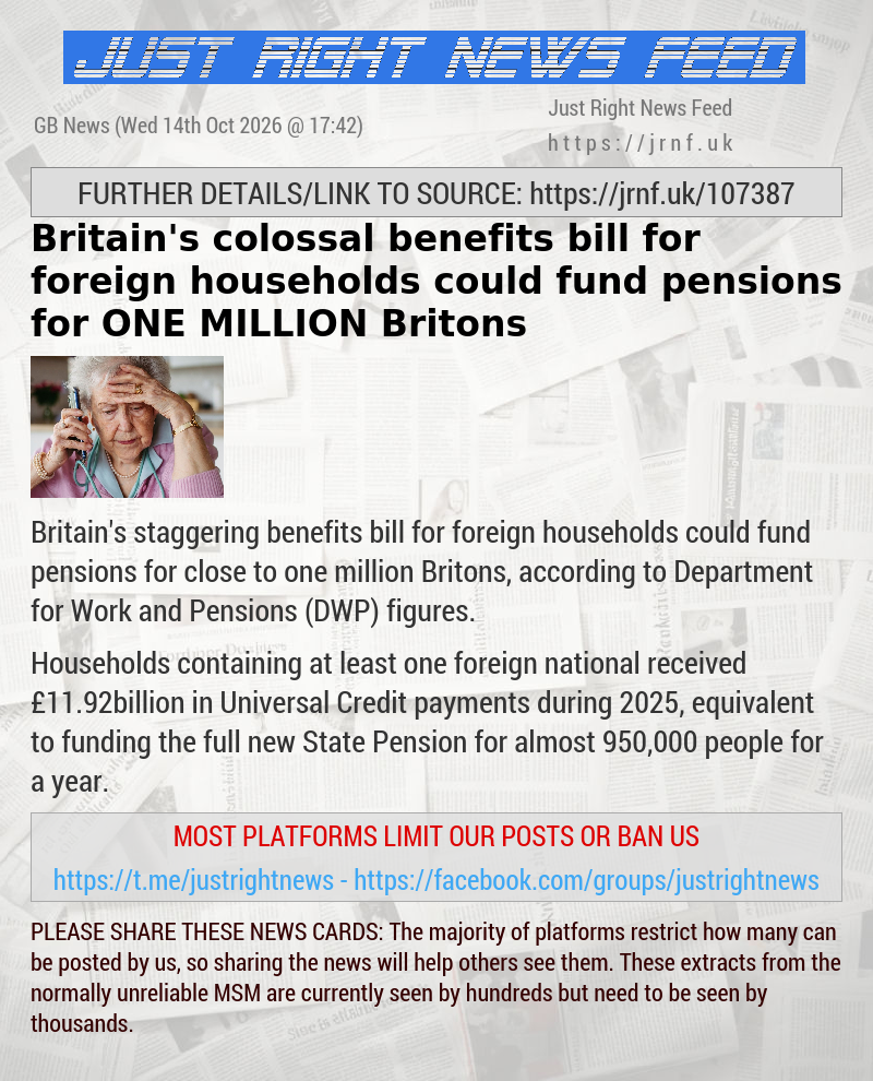 Britain’s colossal benefits bill for foreign households could fund pensions for ONE MILLION Britons