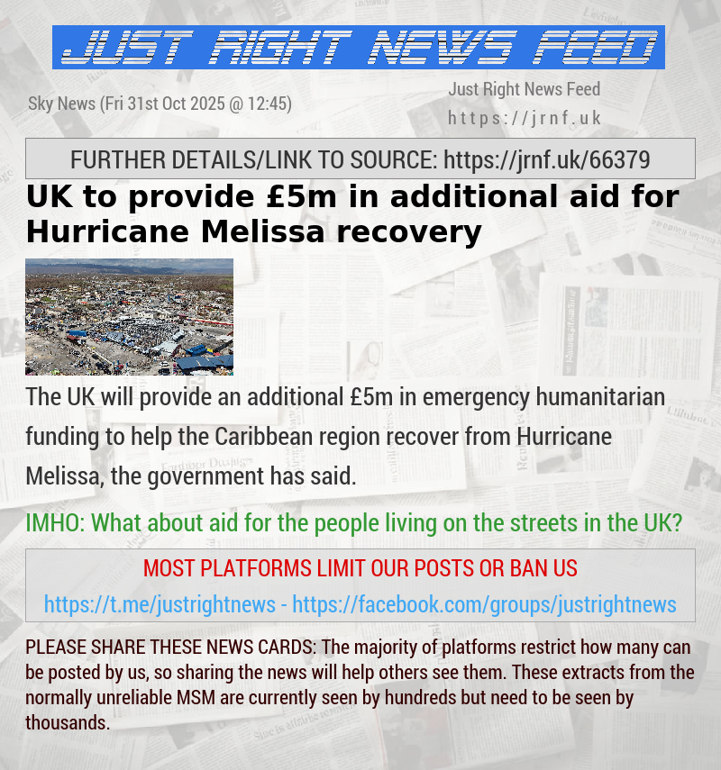 UK to provide £5m in additional aid for Hurricane Melissa recovery