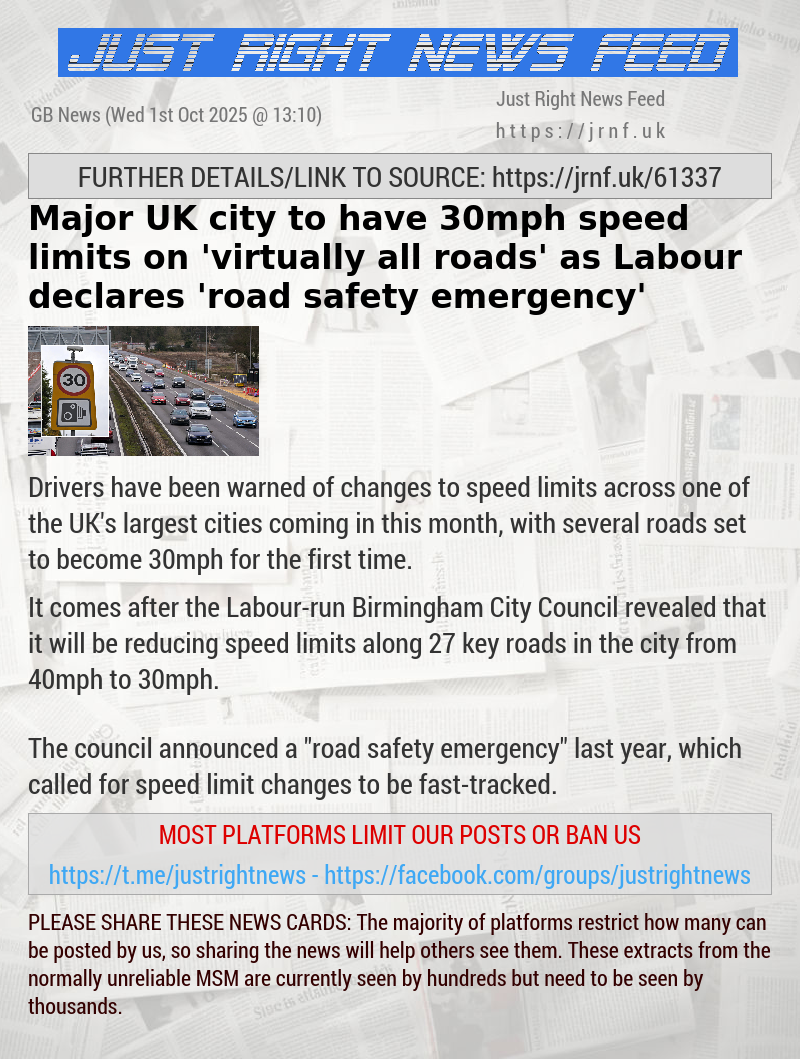 Major UK city to have 30mph speed limits on ’virtually all roads’ as Labour declares ’road safety emergency’