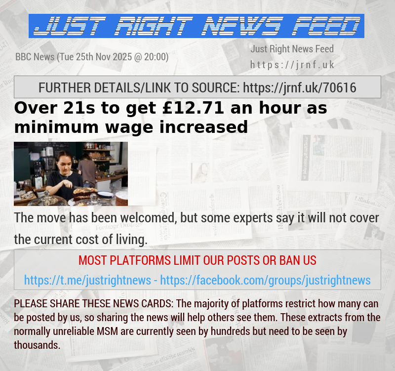 Over 21s to get &pound;12.71 an hour as minimum wage increased