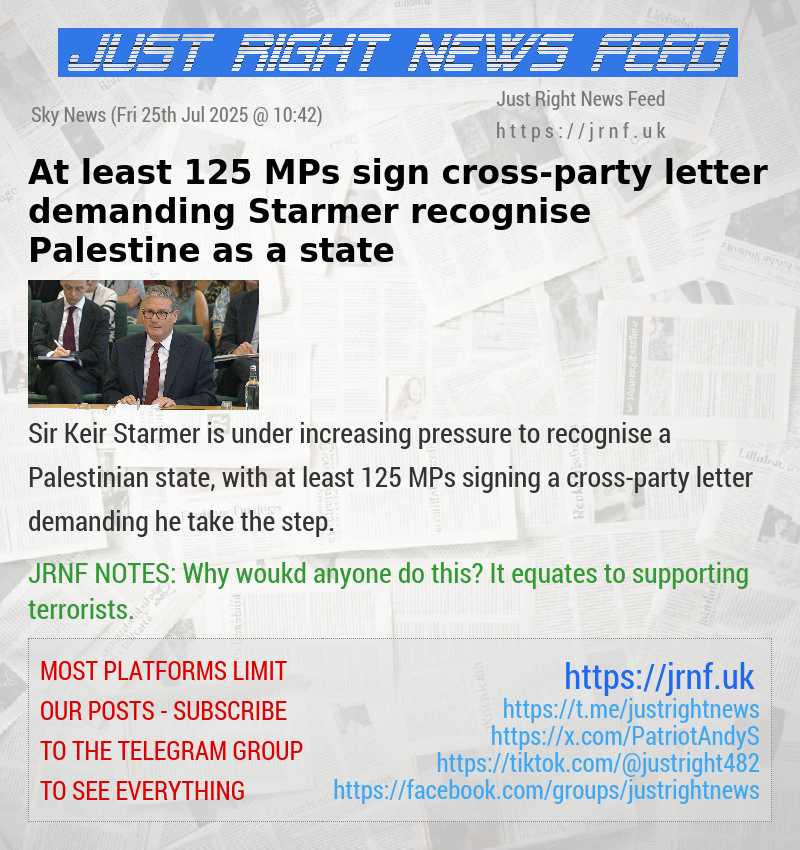 At least 125 MPs sign cross—party letter demanding Starmer recognise Palestine as a state