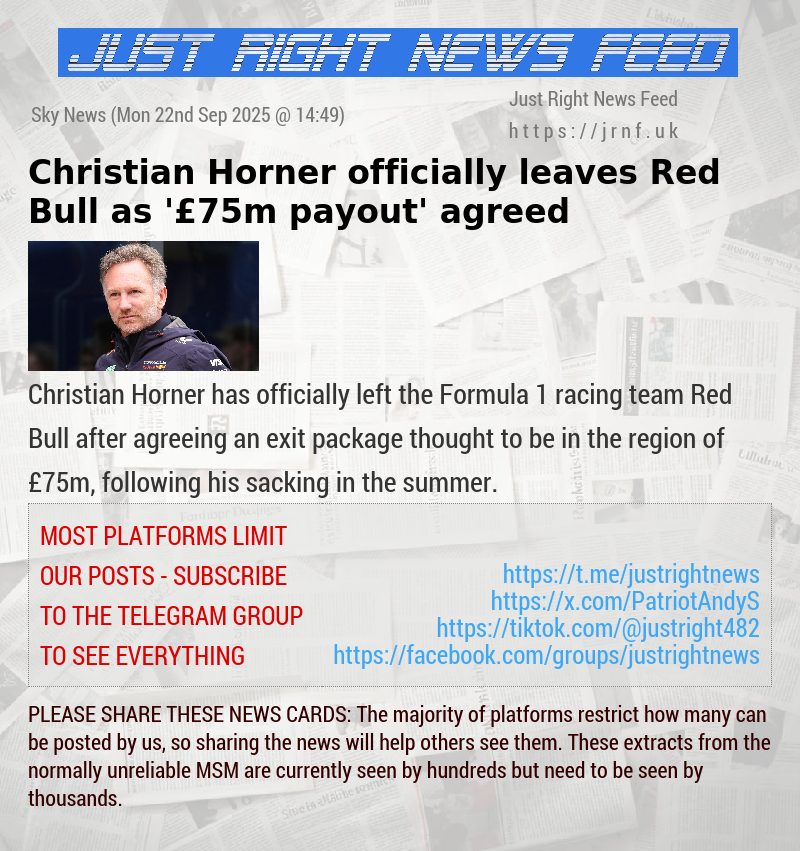 Christian Horner officially leaves Red Bull as ’&pound;75m payout’ agreed