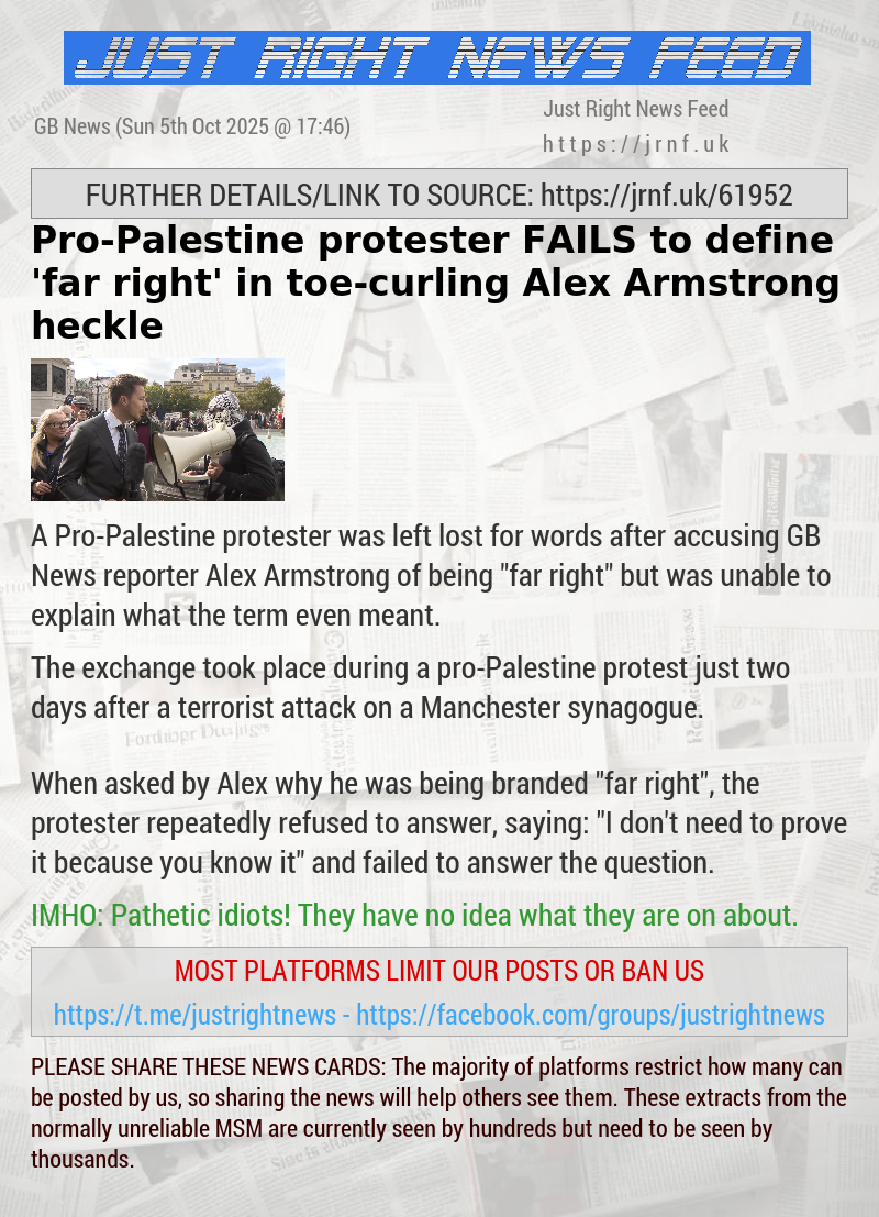 Pro—Palestine protester FAILS to define ‘far right’ in toe—curling Alex Armstrong heckle