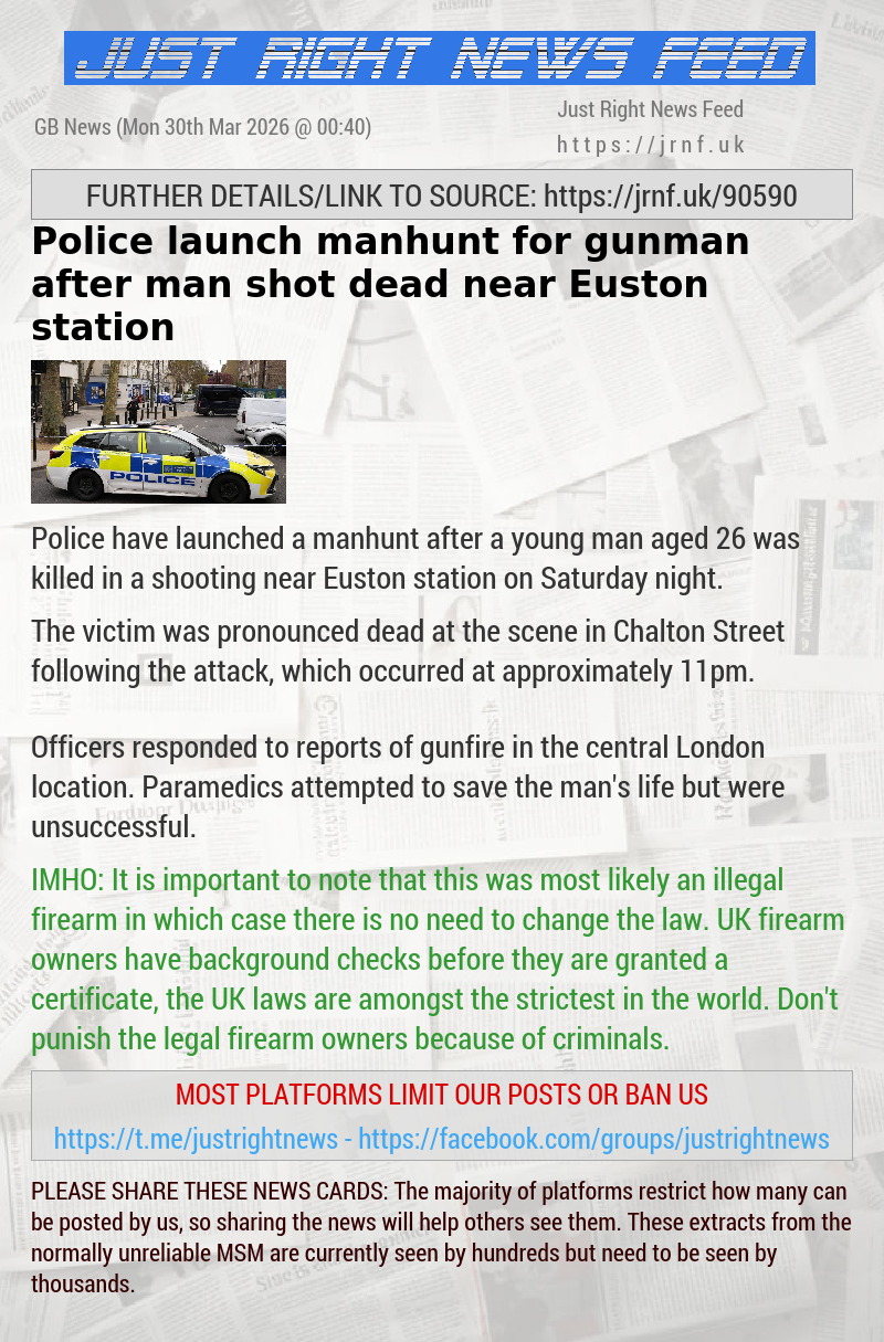 Police launch manhunt for gunman after man shot dead near Euston station