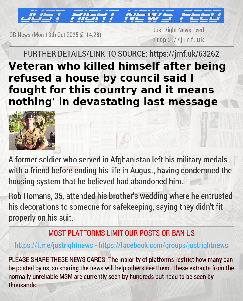 Veteran who killed himself after being refused a house by council said ‘I fought for this country and it means nothing’ in devastating last message